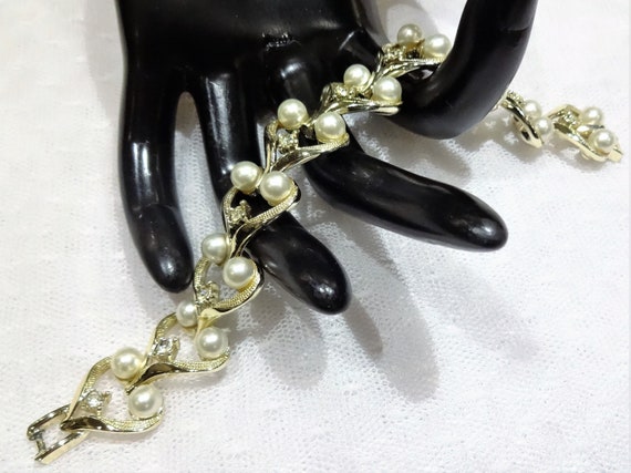 Vintage Kramer Faux Pearl and Rhinestone Open Work