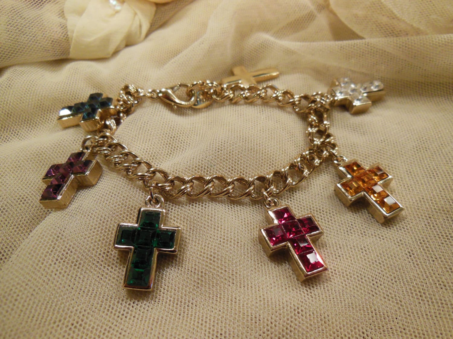 Vintage Wallis Simpson Inspired Cross Charm Bracelet by CAROLEE