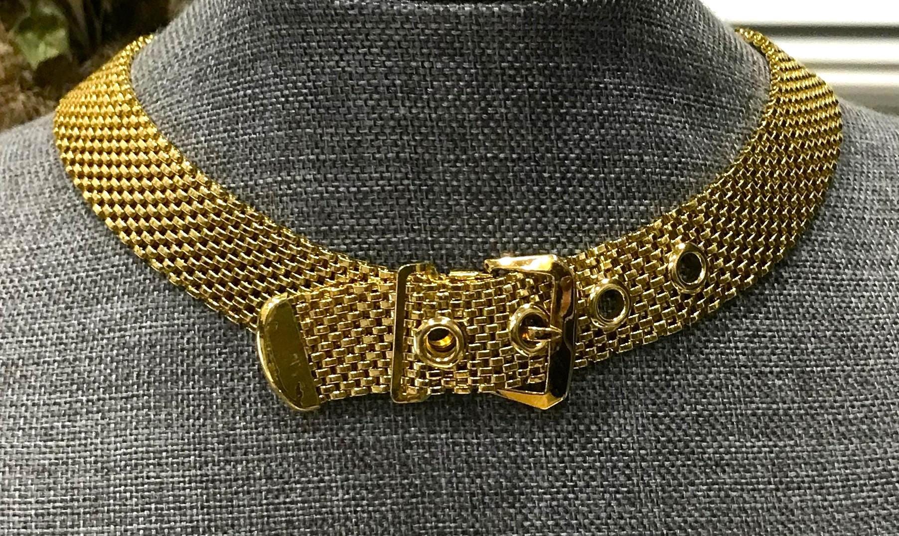 Nice Vintage Crown Trifari Golden Mesh Chain Belt Buckle Choker 