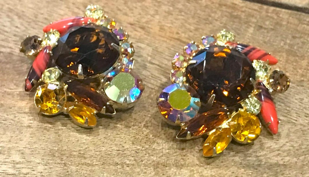 Stunning Large Juliana (D & E) Yellow, Topaz AB Rhinestones, Smoky ...
