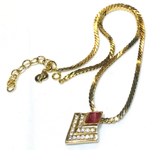 Beautiful Vintage Christian Dior Flawed Light Ruby Stone Necklace