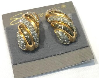 Beautiful Vintage S.A.L. Swarovski Clear Crystal  Elongated Half Hoop Style Earrings