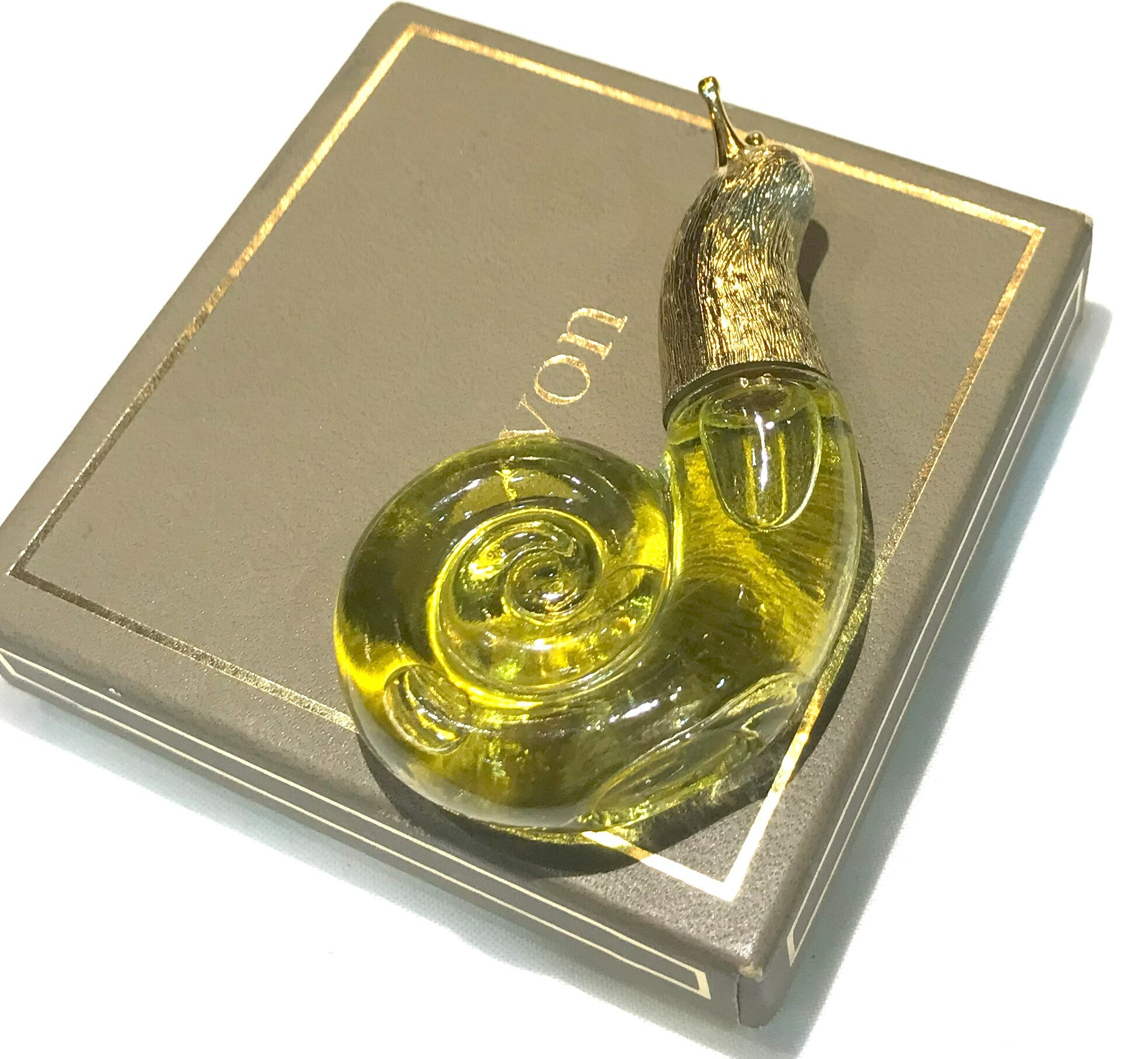 Vintage Avon Clear Glass Golden Top Snail Shape Perfume Bottle
