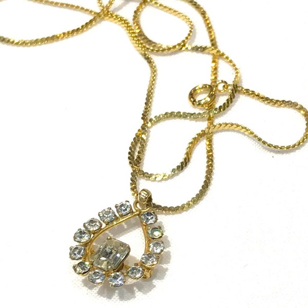 Pretty Petite Vintage De Curtis 1/20 12K Clear Rhinestone Pendant/Brooch