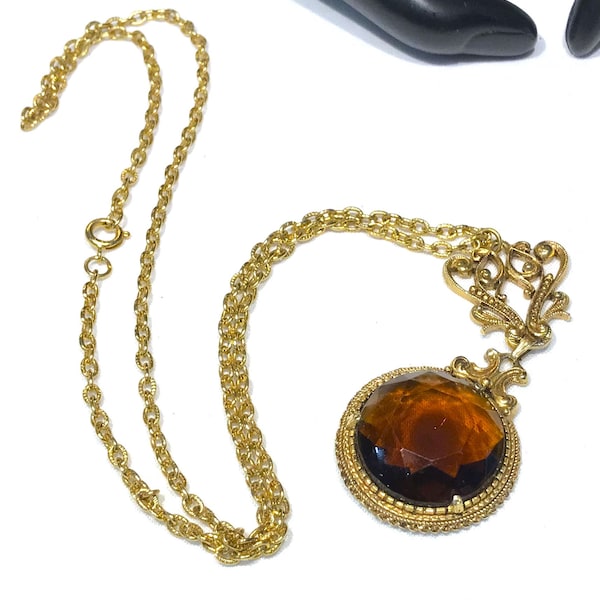 Pretty Vintage Florenza  Smoky Topaz Coloured Glass Drop Pendant