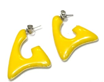 Vintage Yellow Enamel Earrings (Pierced)
