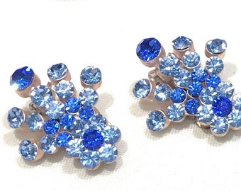 Pretty Vintage Shades of Blue Rhinestone Flower Earrings