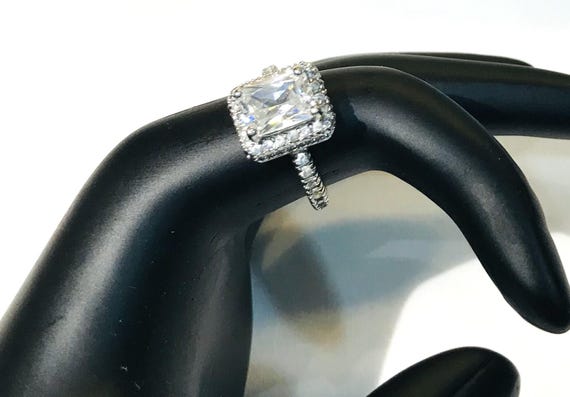 Vintage Rectangular CZ Engagement Ring, Silver To… - image 7