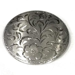 Vintage Sterling Circular Etched Floral Design Disk Brooch