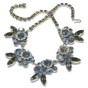 Gorgeous Vintage Juliana (DeLizza & Elster) Tiered Dark AB and Clear Rhinestone Rosette Necklace