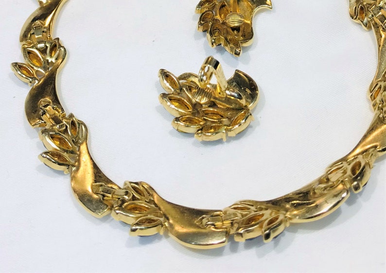 RESERVED REN S Beautiful Vintage Crown Trifari AB Peacock Rhinestone Floral Necklace and Earrings Set