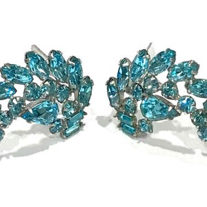 Pretty Vintage Aqua  Rhinestones and Baguette Curved Ear climber Earrings