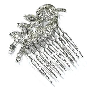 Pretty Vintage Pell Clear Rhinestone  Floral Hair Comb
