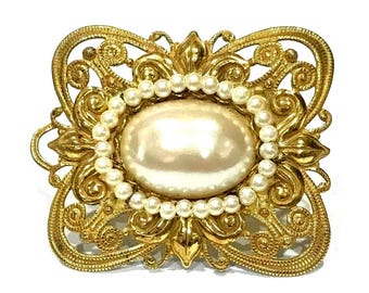 ヴィンテージ ミリアム・ハスケル フェイクパールブローチ：金色の