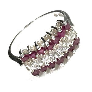 Vintage Sterling Silver Ruby & CZ Ring - Size 7.75