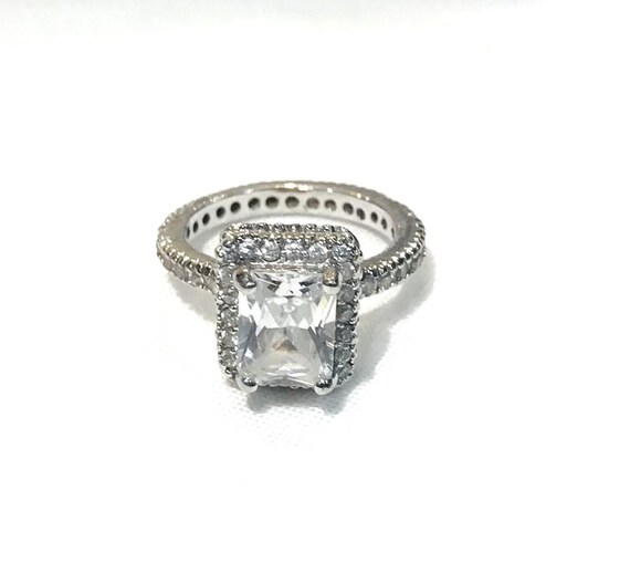 Vintage Rectangular CZ Engagement Ring, Silver To… - image 3