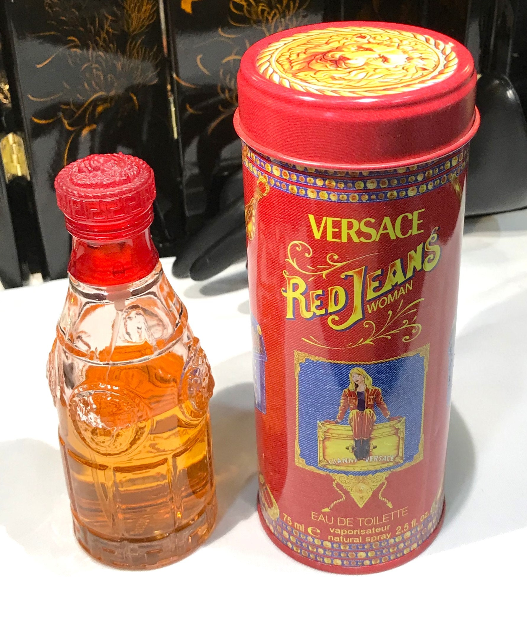 Collectible Fragrance Jeans Etsy De - 75ml Toilette Bottle Versace Spray Red With Eau