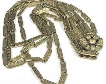 Nice Vintage Brass Tone 4 Strand Embossed Link Necklace