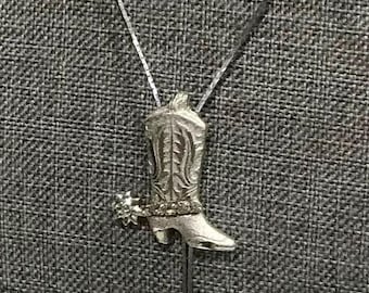 Nice Vintage Clear Rhinestone and Silver Tone Cowboy Spur Boot Slider Pendant