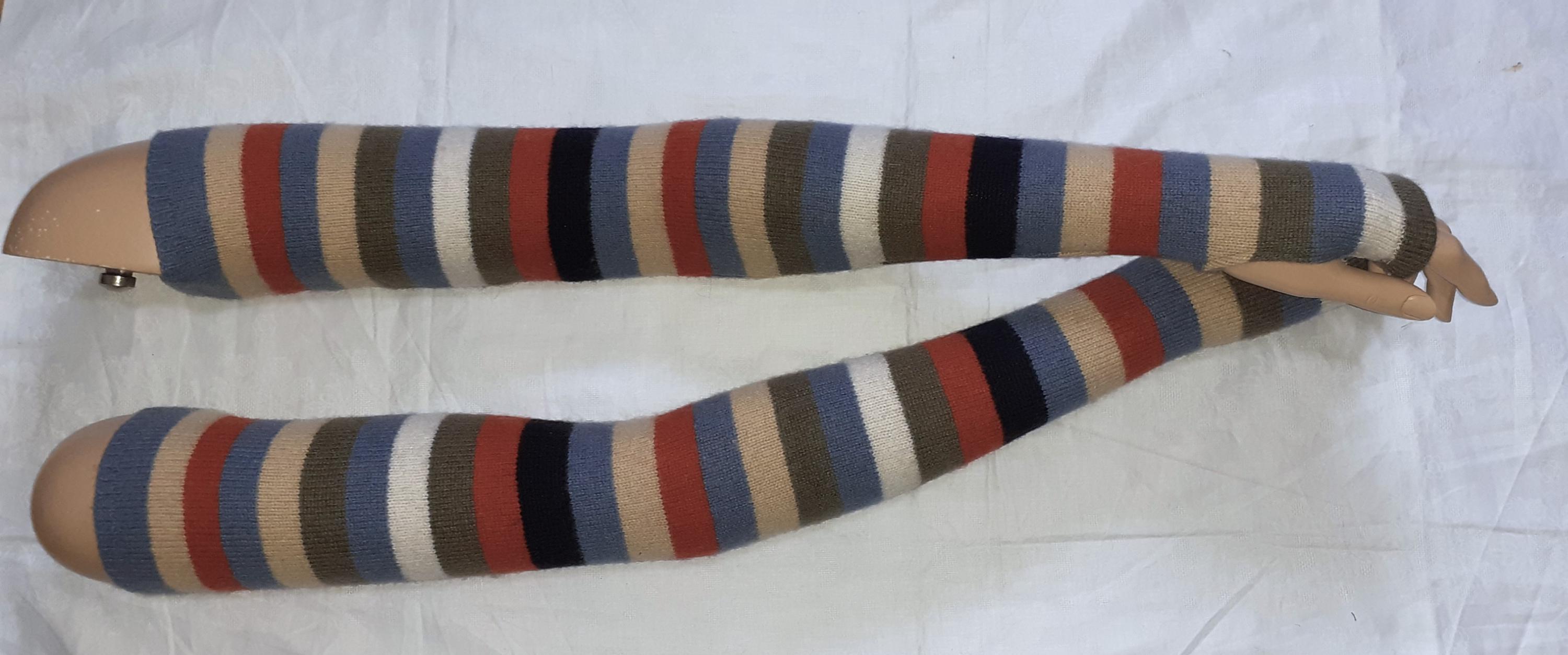 Winter, Very Long, Wool+Acryl, Multicolor, Stripes, Knitwear, Comfortable,Warm,Fingerless Gloves, Arm Warmers with thumb hole. IDEAL for HER