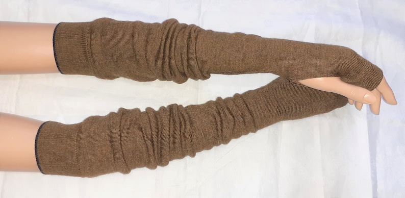 Mélange dans les tons cuivre, Mérinos, Très Long, Hippie, Boho, Très délicat, Agréable, Doux, Recyclage, Gants avec Trous pour les Pouces. IDÉAL pour ELLE image 2