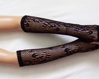 Long, Comfortable, Black, Romantic, Fingerless Gloves, Lace, Gothic, Baroque, with Thumb Holes. IDEAL for HER