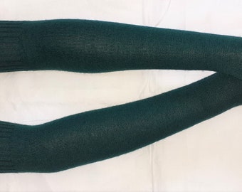 Merino Wool, Bottle green, Extra Long, Comfortable, Delicate, Nice, Soft, Recycled, Fingerless Gloves with Thumb Holes. IDEAL for HER