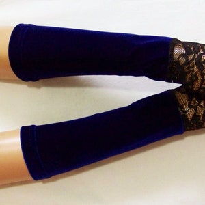 Cobalt, Jersey, Short, Simple, Comfortable, Fingerless Gloves, Velvet and Lace, Hippie, Gothic, Arm Warmers. IDEAL for HER