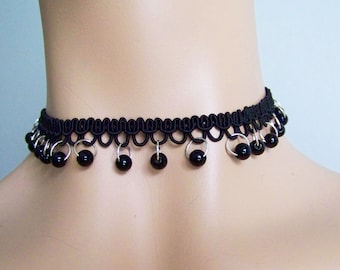 Dentelle satin noire, Choker, Colliers, Simple, Délicat, Mince, Perles, Romantique, Gothique, Baroque, Collier, IDEAL pour HER