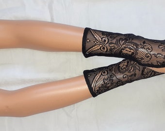 Lace, Black, Short, Comfortable, Romantic, Fingerless Gloves,  Gothic, Baroque, with Thumb Holes. IDEAL for HER