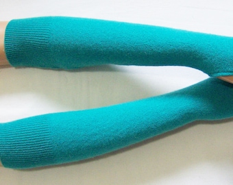 Cachemire, Extra Long, Turquoise clair (vert bleu), Hippie, Délicat, Agréable, Doux et chaud, Recyclage, Gants avec trous de pouce. IDÉAL pour ELLE