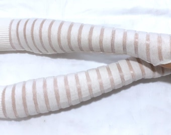 Cotton,Knit,Jersey,light Cream,Stripes,Very Long Arm Warmers,Soft  Fingerless Gloves, Boho, Hippie, Sleeves with Thumb Holes. IDEAL for HER