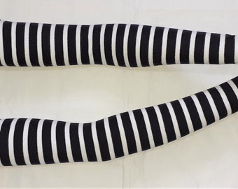 Very Very Long,Cotton,Knitwear,Black with white stripes,Warm,Jersey,Arm Warmers,Soft,Thin,Delicate,Gloves with Thumb Holes.IDEAL for HER