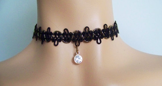 Simple Gothic Choker Black And Gold, Satin Lace, Simple, Choker