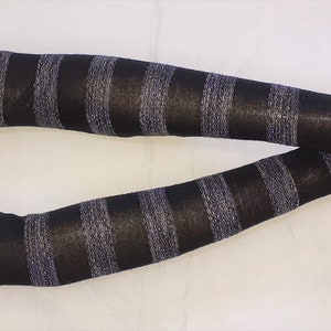 Cotton, Black and Silver-Cornflower melange  stripes, Very Long, Arm Warmers, Soft, Thin, Delicate, Gloves with Thumb Holes. IDEAL for HER