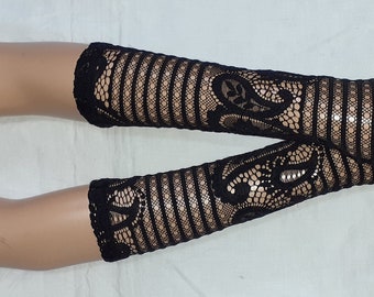 Lace, Black, Long, Comfortable,  Romantic, Fingerless Gloves, Gothic, Baroque, with Thumb Holes. IDEAL for HER