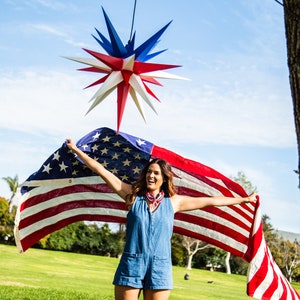 Blue- Red& White Holiday Outdoor Moravian Star, 27inch, Light US Flag Hanging,  Entrance Light, Party Decor, Home Decor, Independence Day