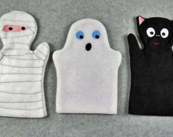 Mummy, Ghost and Bat Halloween Fleece Hand Puppet