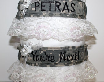 Military Bridal Garters (White Lace) - Army, Navy, Marines & Air Force
