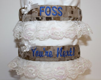 Military Bridal Garters (White Lace) - Army, Navy, Marines & Air Force