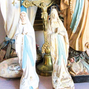 Small French Antique Lourdes Statue- Virgin Mary Statue, Our Lady of Lourdes, N.D. de Lourdes, Chalkware, As Is, Small Size