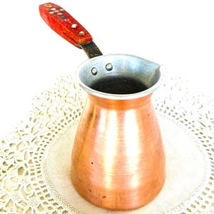 Koperen koffiepot, Turks koffiezetapparaat, verzwaarde bodem, bekleed met aluminium