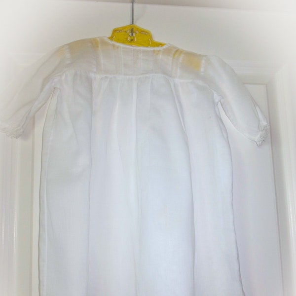 Fr. Antique Baby Baptismal Gown, White Cotton, All Hand Sewn, Lace, Infant Dress, Presentation Gown