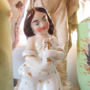 Antique French Porcelain Benitier, Angel with Missing Wings, Holy Water Font, Glazed White Porcelain, Stoup, Altar, Paris Porcelain, As Is