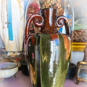 French Antique Savoie (Savoyard) Pitcher - Mixed Clay, Jaspe&#39; French Antique, Swirl Pattern, Blue, Brown, White