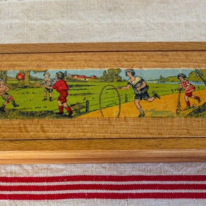 Francuski piórnik VTG, drewniane pudełko z dolną przegrodą - wysuwana szuflada, artykuły szkolne, wyprodukowano we Francji