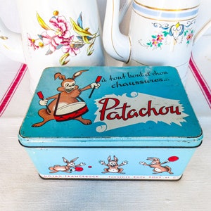 French Antique Tin Box, Patachou Tin, Old Tin, Collector Tin Box, Children&#39;s Shoe Tin