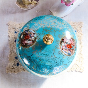 Vintage Dorset China Bonbon Box: Turquoise Porcelain Dressing Table Decor