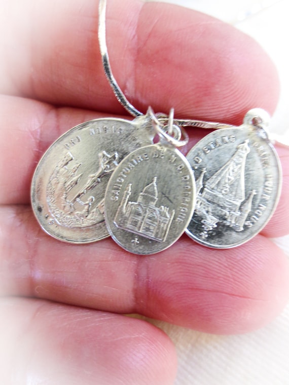 Fr. Saints Medals on Sterling Silver Chain, Sterli