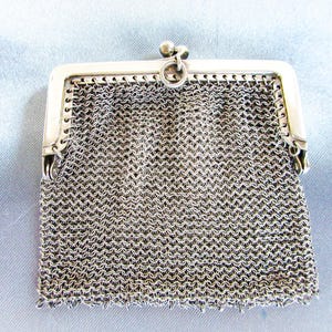 Französische VTG Sterling Silber Kette Post Geldbörse, Silber Chatelaine Mesh Geldbörse, Vintage Miniatur Geldbörse, Anhänger Geldbörse